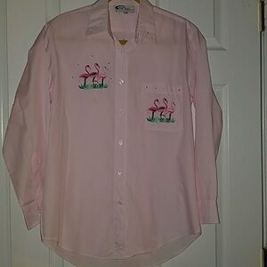 Las Olas pink pinstriped flamingo top Sz S NWOT